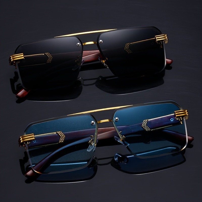 Men'S Fashion Rimless Glasses - Trend Dubbele Beam Rechthoekige Zonnebrillen Heren