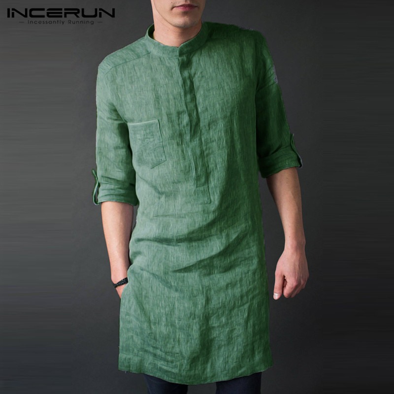 Men'S Fashion Kurta - INCERUN mannen Lange Mouw Midi Mannen