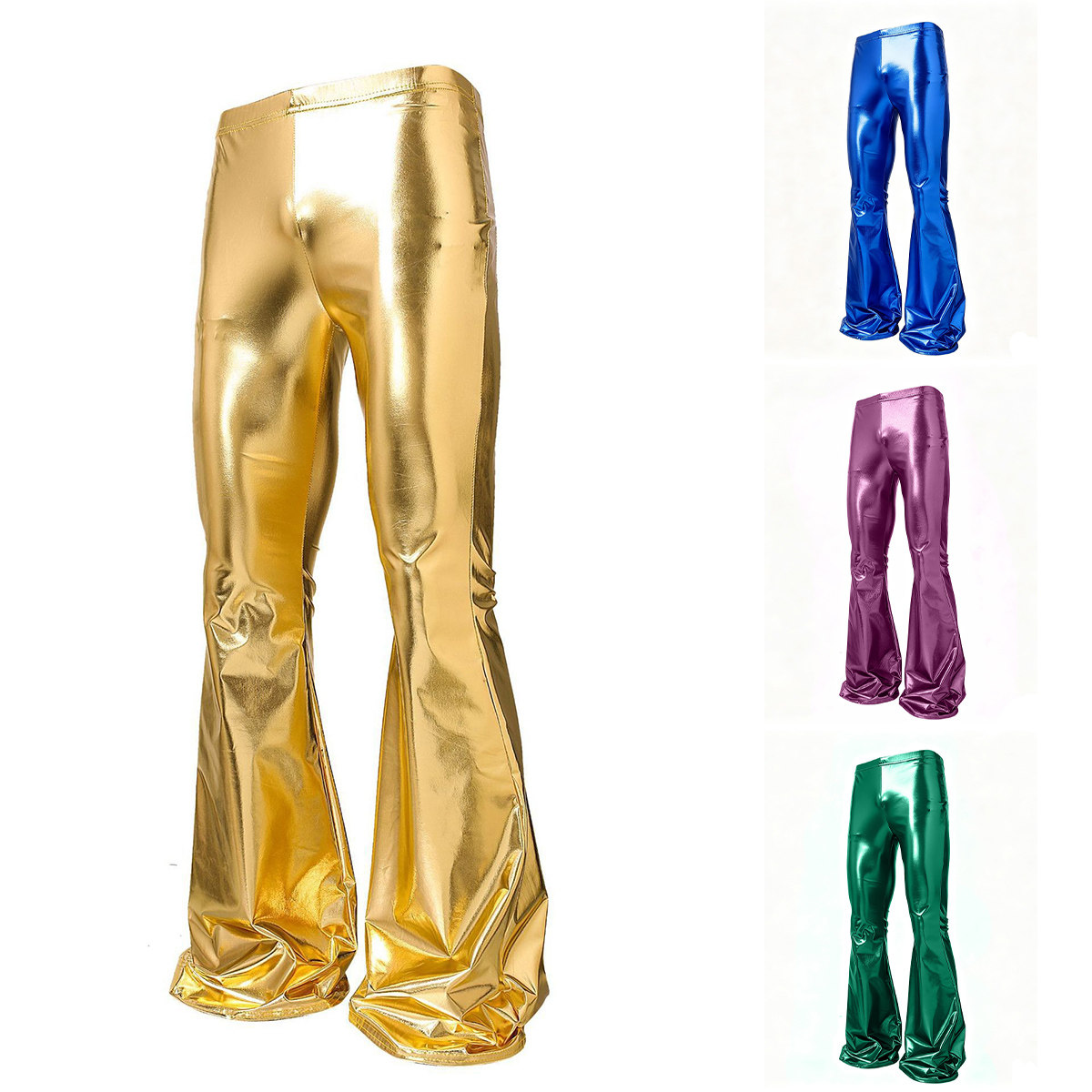 Men Fashion King - Steampunk Nachtclub Heren Glanzende Flare Broek