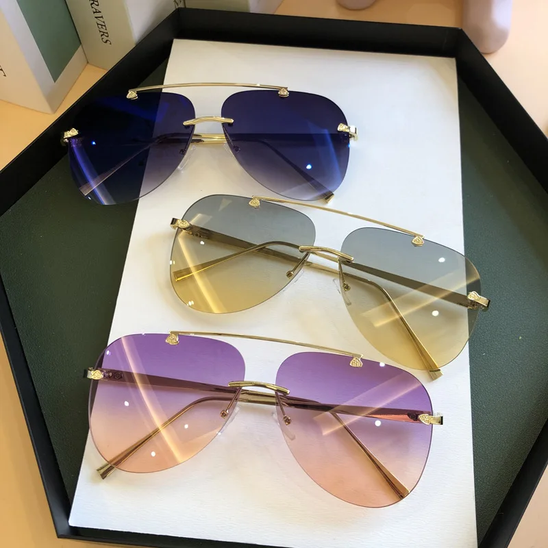 Men'S Fashion Rimless Glasses - Vintage randloze legering luchtvaartpiloot zonnebril voor