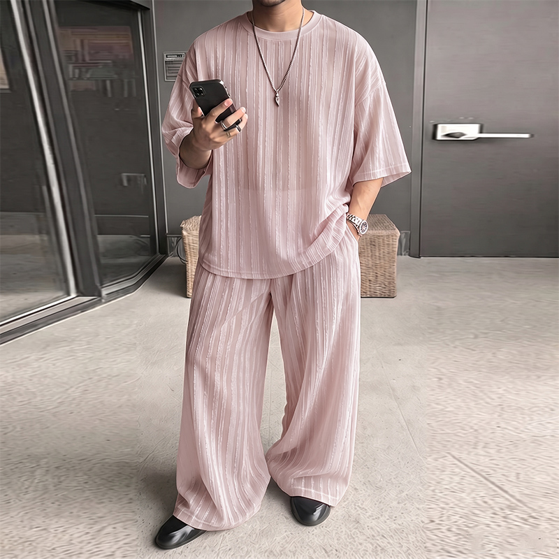 Men'S Fashion Rules - INCERUN Herensets Gestreepte Transparante Korte Mouw