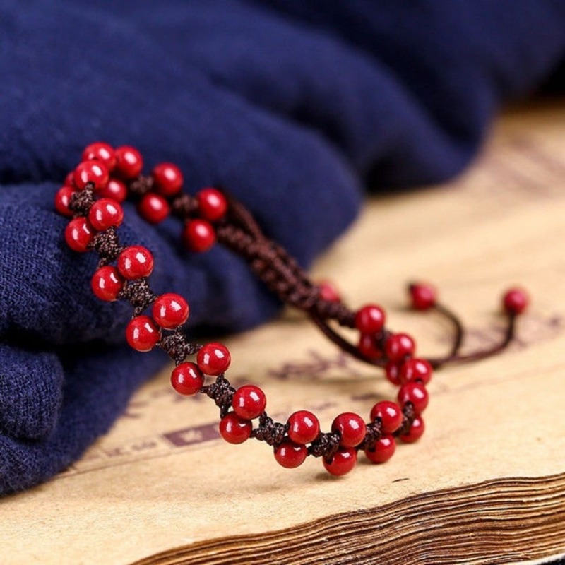 Mens Fashion Bracelet - Aangepaste Natuurlijke Rode Cinnaber 6Mm Kralen